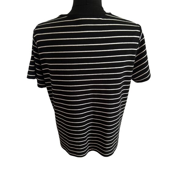 Bon Worth Black & White Striped Short Sleeve Lightweight Sweater, Size SP - Picture 3 of 7